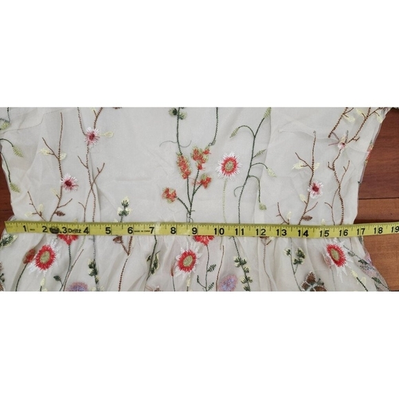 Misslook Mesh Sheer Floral Embroidered Dress Boho Cottagecore Midi 3/4 Sleeve 12 - Picture 12 of 16